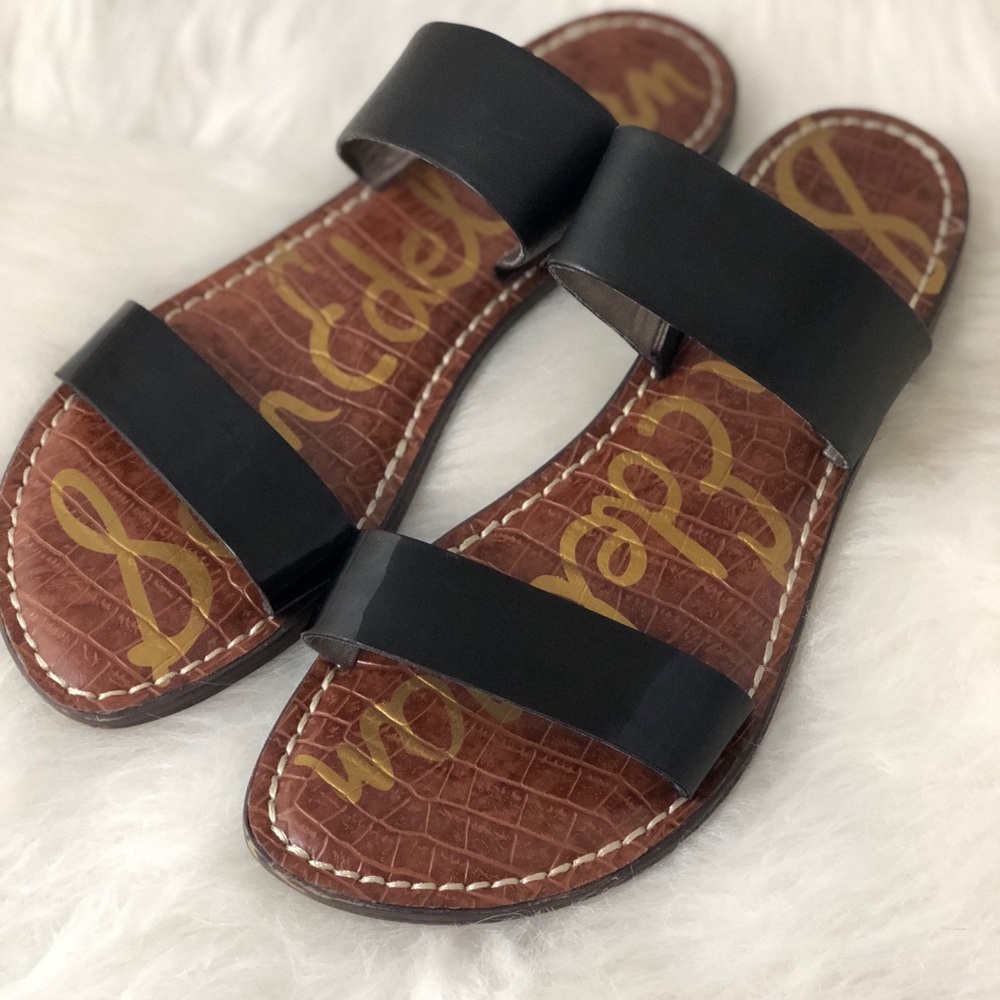 Black Mule Slide Two-Strap Sandals